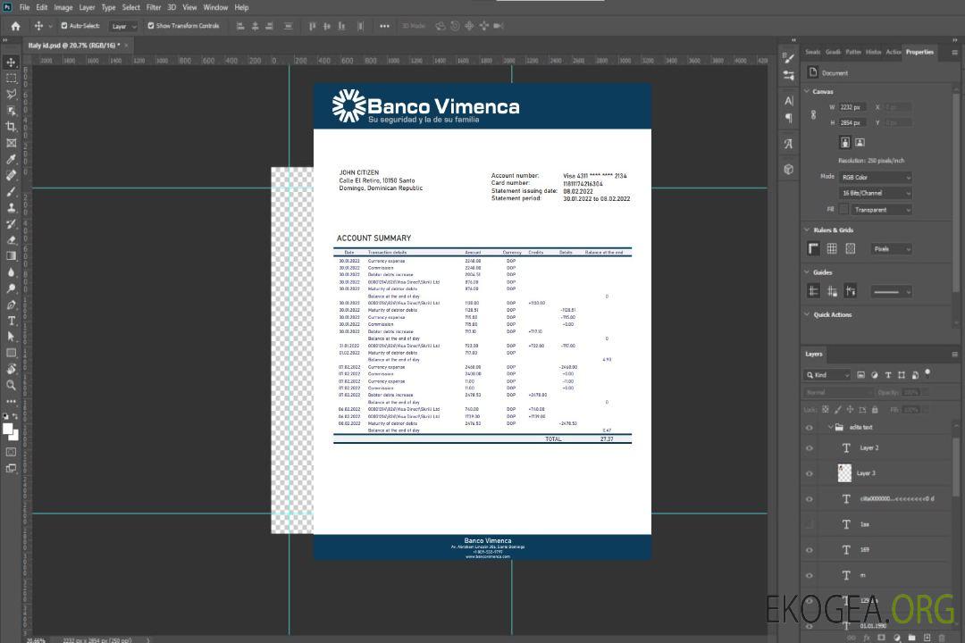Modèle de relevé bancaire de la Banco Vimenca de la République Dominicaine, format Word et PDF template Modèle de relevé bancaire de la Banco Vimenca de la République Dominicaine, format Word et PDF template